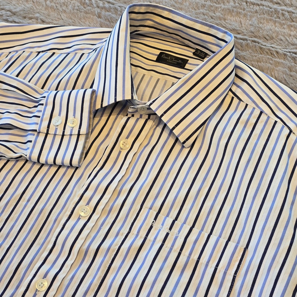 Paul Smith London Mens‎ Blue Striped Button Down Dress Shirt Size 18 44 XL